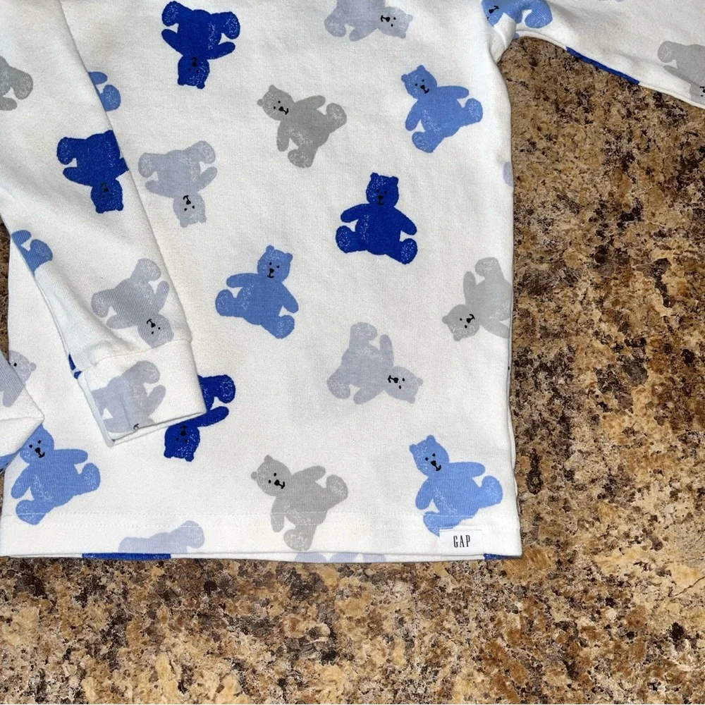 Gap Kids Organic Cotton Long Sleeve Top Bottoms PJ Set Blue Gray Bear Size 4